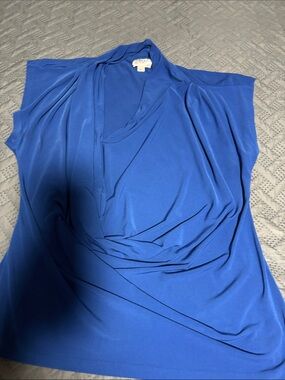 ECI Royal Blue Draped V-Neck Top